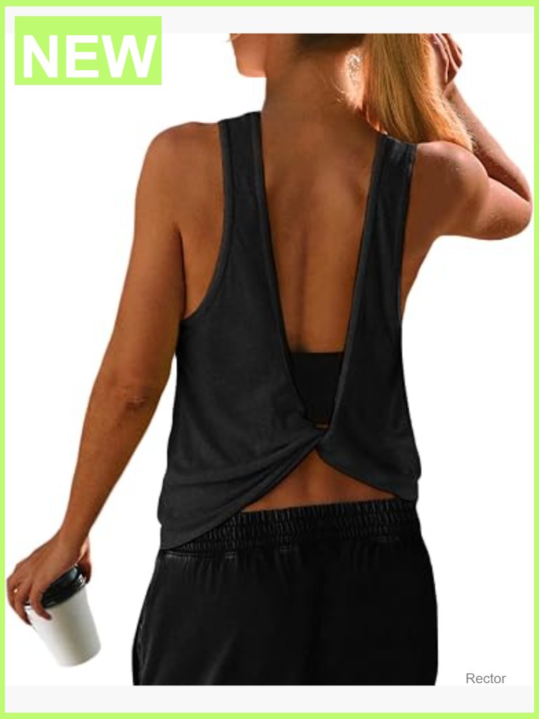 Open Back Twist Knot Tank Top Athletic Sleeveless Yoga Running Shirt